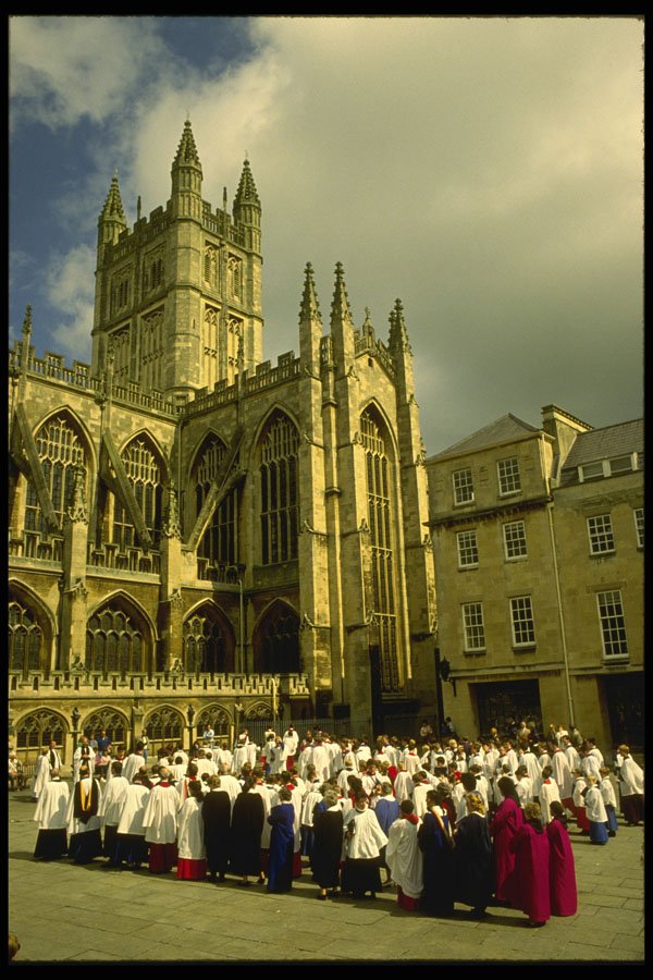 467091 Choristers Outside Bath Abbey, Avon, England A4 Photo Print