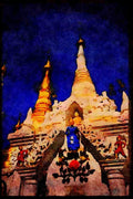 467094 At Shwedagon Pagoda, Yangon, Myanmar, Burma A4 Limited Edition Watercolour Print