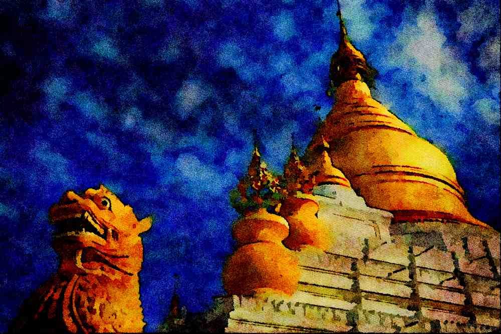 467097 Pagoda, Mandalay, Burma A4 Limited Edition Watercolour Print