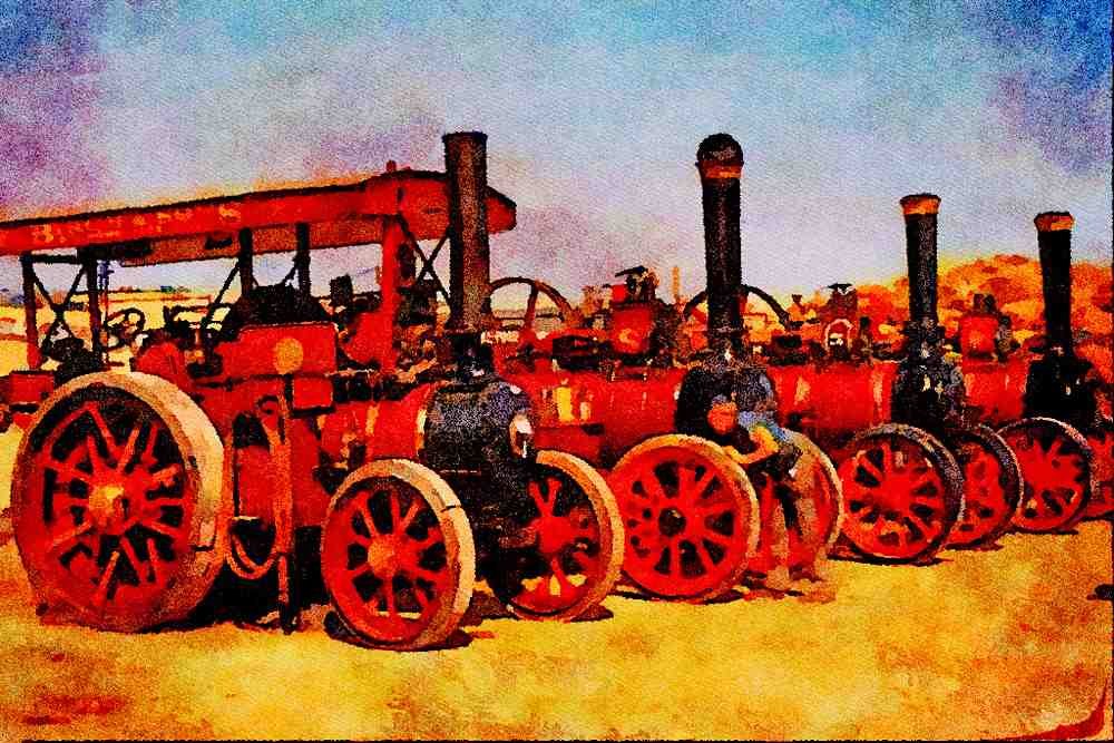 468013 A Line up Of Marshall Traction Engines At Dorset Steam Fair A4 Limited Edition Watercolour Print