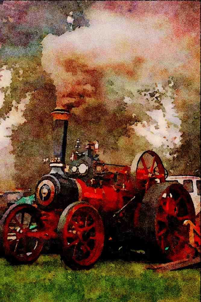 468021 Charles Burrell Traction Engine, _Crimson Lady_, Being Lit Up A4 Limited Edition Watercolour Print