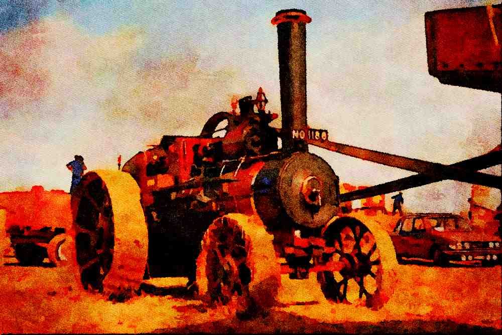 468064 1910, Garrett Traction Engine, _Mercury_, At Work Threshing A4 Limited Edition Watercolour Print