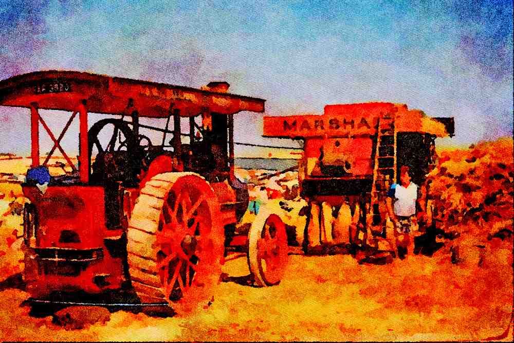 468070 1905, Marshall Traction Engine, _Countess_, At Work Threshing A4 Limited Edition Watercolour Print