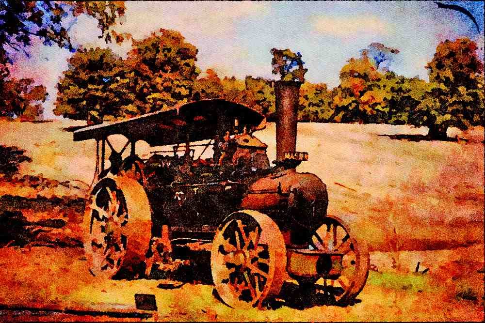 468073 1918, Contractor's John Fowler Ploughing Engine At Work A4 Limited Edition Watercolour Print