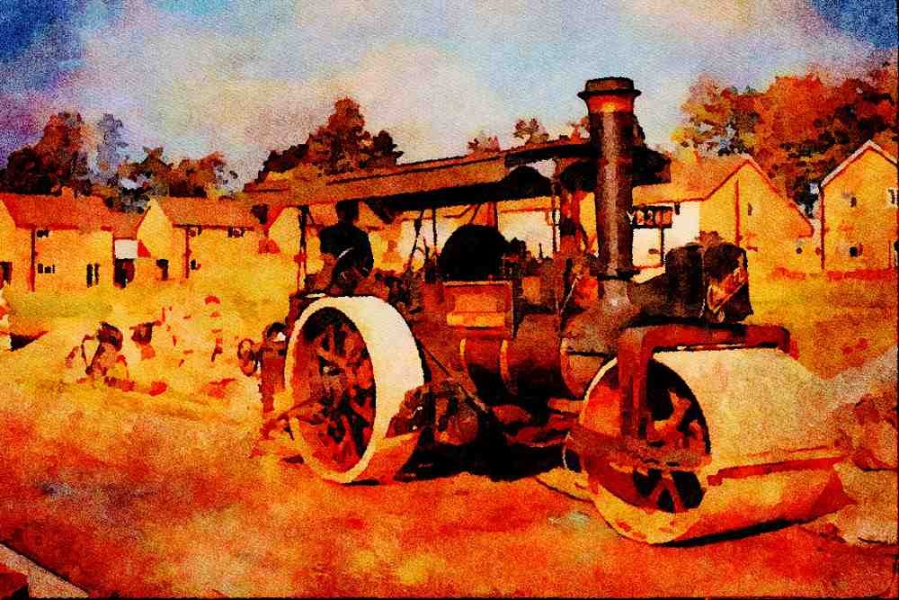468081 Charles Burrell 8 ton Road Roller At Work A4 Limited Edition Watercolour Print
