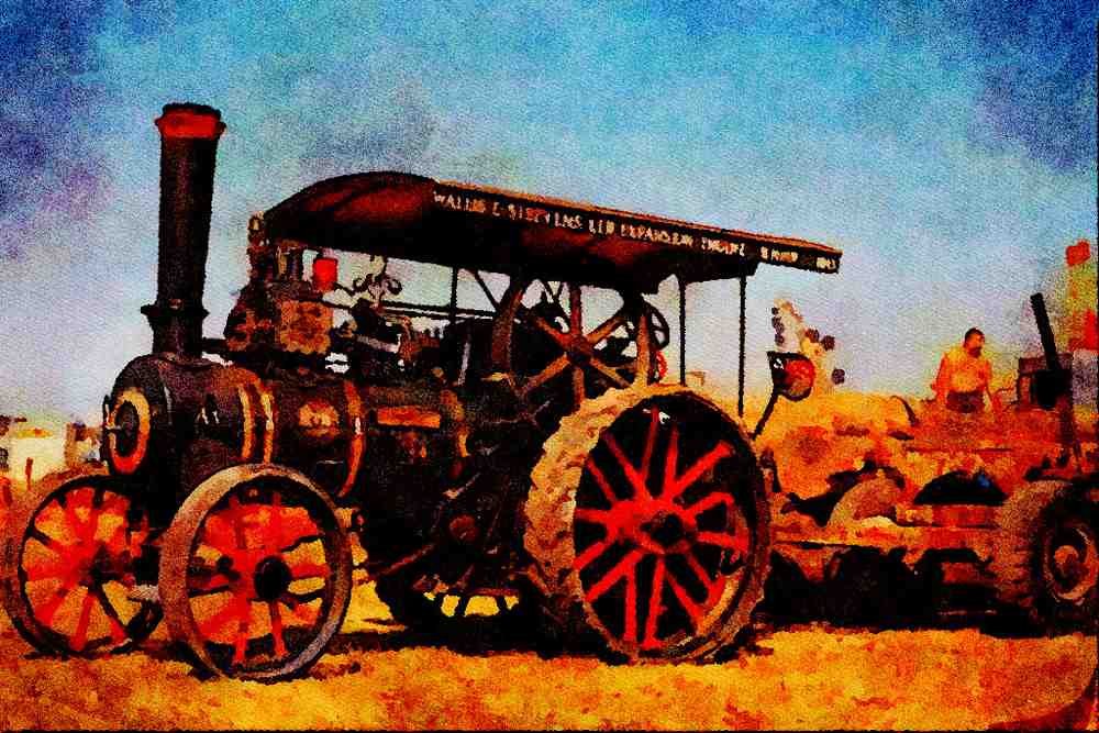 468082 1913, Wallis & Steevens 6 NHP Traction Engine Hauling Logs A4 Limited Edition Watercolour Print
