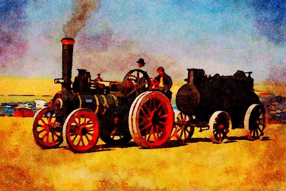 468095 1925, Wm Foster Traction Engine, _Matilda_, Tows An Engine A4 Limited Edition Watercolour Print