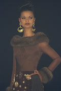475004 Female Wearing Tight Top With Imitation Fur Collar And Cuff A4 Photo Print