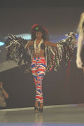475005 Female In Union Jack Pattern Trousers And Black Bra Top A4 Photo Print