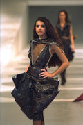 475009 Female In Dark, Knee length Ruffled Dress A4 Photo Print