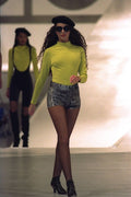 475011 Female With Shorts And Long sleeved Yellow Jumper A4 Photo Print