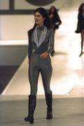 475015 Female In Tight Gray Bodysuit A4 Photo Print