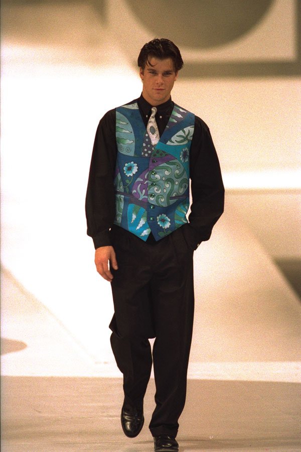475023 Male In Black Shirt, Trousers With Patterned Waistcoat A4 Photo Print