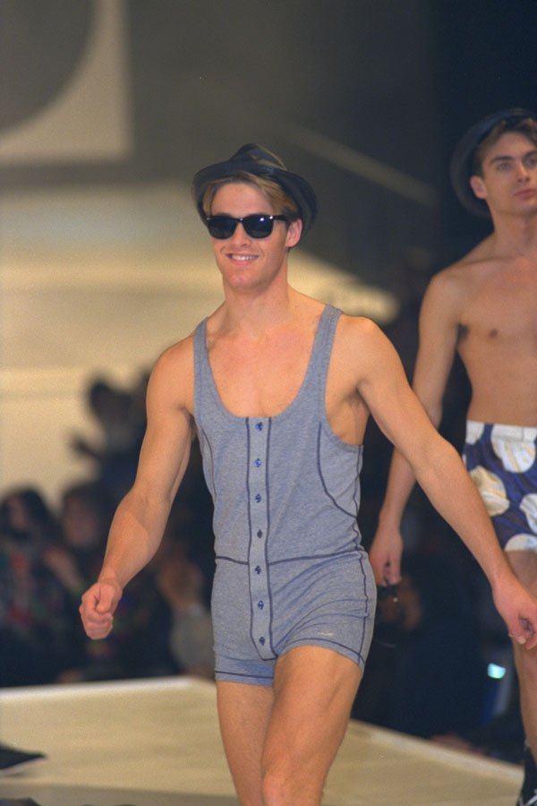 475034 Male In Gray Shorts And Vest Undergarment A4 Photo Print