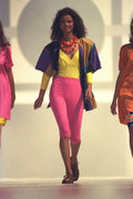 475041 Female In Pink Leggings, Yellow Top And Patterned Jacket A4 Photo Print