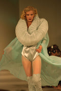 475064 Female In Light Blue Pleated Boots And Neckwrap A4 Photo Print