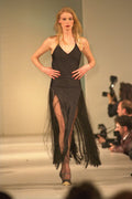 475067 Female In Long Black Dress With Stranded Effect Skirt A4 Photo Print
