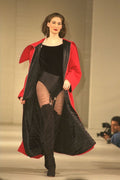 475068 Female In Black Bodysuit And Long Red Coat A4 Photo Print