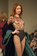 475070 Female In Black Knickers, Fishnet Tights, See through Top A4 Photo Print