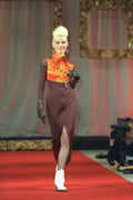 475072 Female In Long Rust colored Dress A4 Photo Print