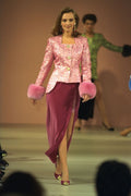 475076 Female Wearing Pink flowered Satin Jacket And Long Skirt A4 Photo Print