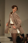 475079 Female In Light Brown Suede Shorts And Jacket A4 Photo Print