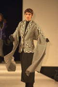 475084 Female Wearing Black And White Check Jacket And Long Scarf A4 Photo Print