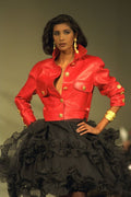 475086 Female In Red Leather Jacket And Black Flamenco Skirt A4 Photo Print