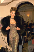 475088 Female In Semi transparent, Patterned Catsuit, Furry Jacket A4 Photo Print