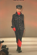 475094 Female In Long Denim Jacket And Black Skirt A4 Photo Print
