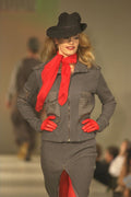 475097 Female In Gray Jacket, Front zipping Skirt And Red Scarf A4 Photo Print