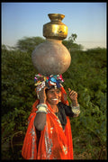 481012 Woman Carrying Pitchers, Rajasthan, India A4 Photo Print