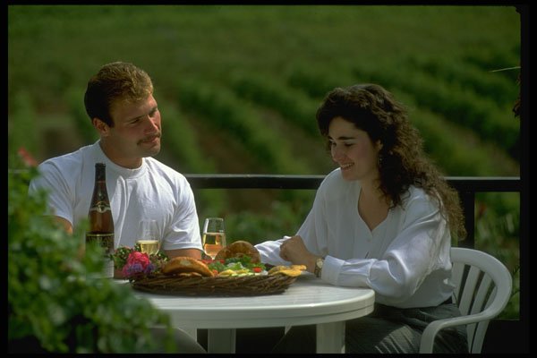 484043 Lunch On Deck Overlooking Vineyard A4 Photo Print