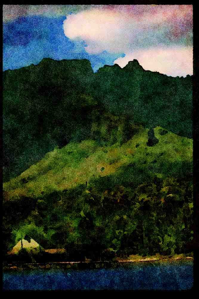 486006 View Of Tahiti Moorea, South Pacific Island A4 Limited Edition Watercolour Print