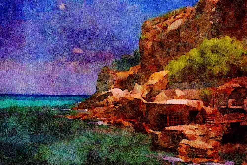 486038 Cala Bonar, Looking Towards Cap Formentor, Mallorca A4 Limited Edition Watercolour Print
