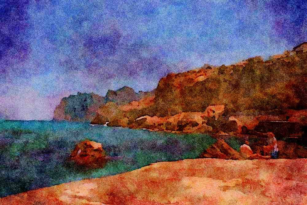 486039 Cala Bonar, Mallorca, Mediterranean Island A4 Limited Edition Watercolour Print