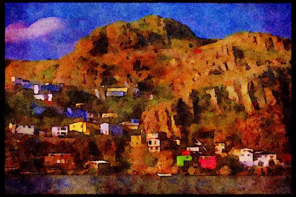 486041 Cliff Houses, Newfoundland, Canada A4 Limited Edition Watercolour Print