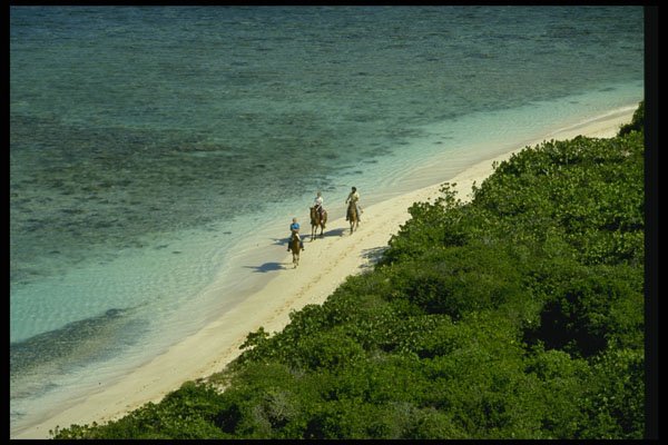486068 Three Riders On Beach, Tortola, British Virgin Islands A4 Photo Print