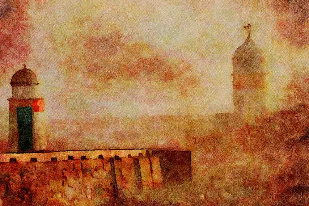 486082 Castletown Harbor On A Stormy Day, Isle Of Man, England A4 Limited Edition Watercolour Print
