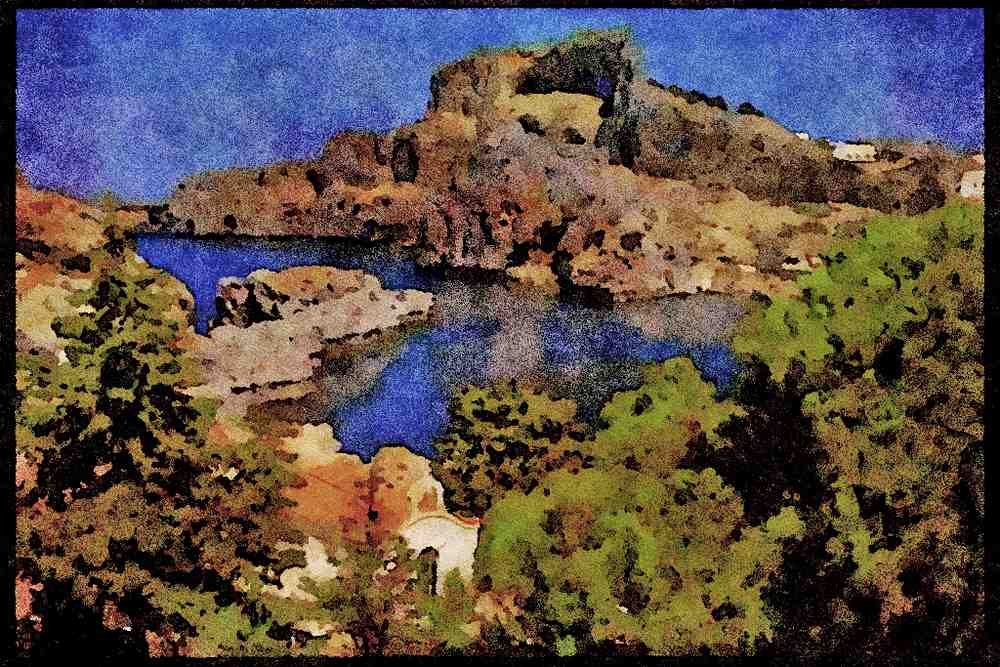 486095 Lindos, Rhodes, Greece A4 Limited Edition Watercolour Print