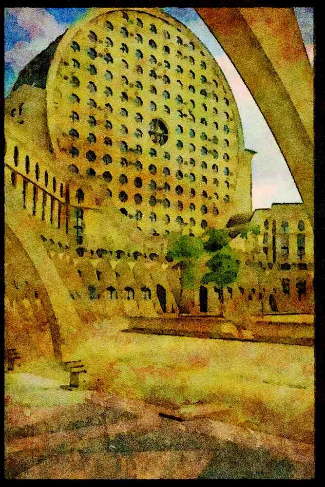 487036 Modern Building, Marne La Valee, France A4 Limited Edition Watercolour Print