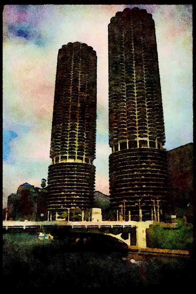 487062 Twin Towers, Chicago, Illinois A4 Limited Edition Watercolour Print