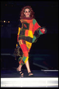 488043 Brightly colored Knitted Patchwork Dress A4 Photo Print