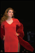 488056 Long Red Dress With Coat Off The Shoulder A4 Photo Print