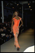 488058 Long, Tight fitting Orange Pencil Dress A4 Photo Print