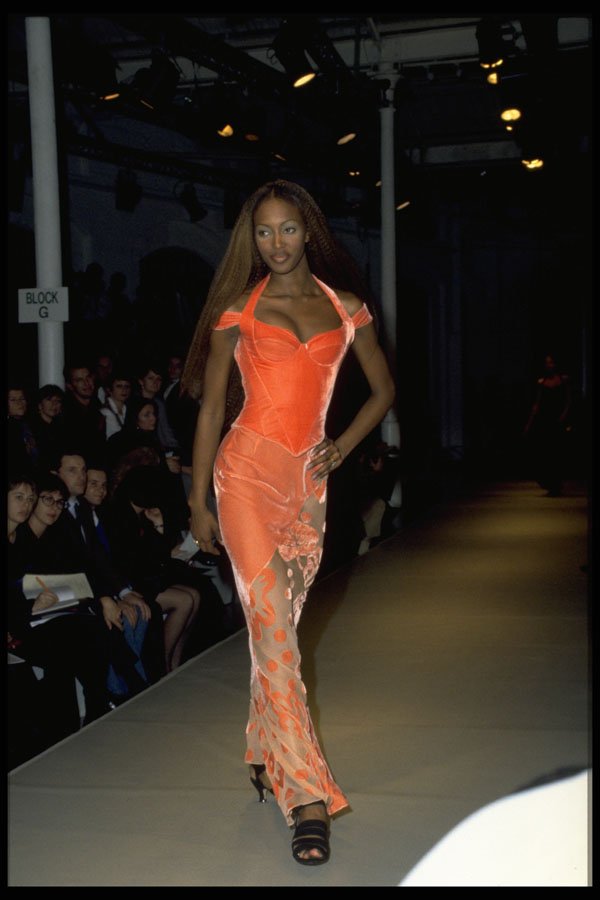 488058 Long, Tight fitting Orange Pencil Dress A4 Photo Print