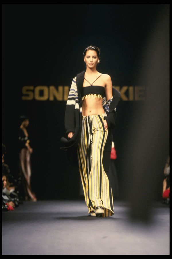488075 Wool Top, Tube Top, Striped Trousers A4 Photo Print