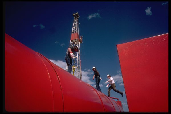 489055 Oil refinery workers A4 Photo Print