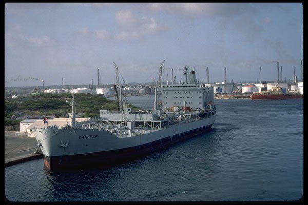 491085 Oil Carrier At Harbor In Curacao A4 Photo Print