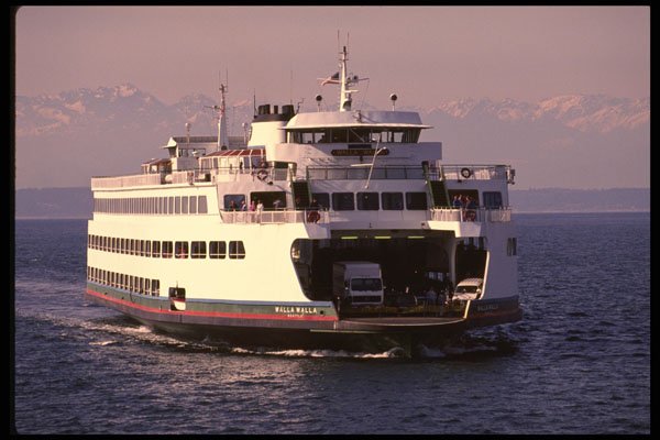 491087 Ferry And Olympic Mountains, Seattle, Washington A4 Photo Print